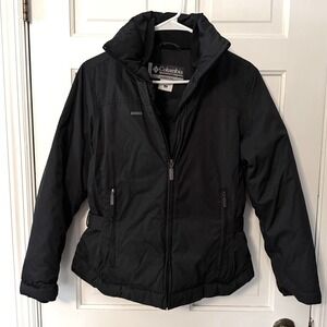 Columbia‎ Womens Black Puffer Jacket Full Zip Winter Coat Small, Floral Patch